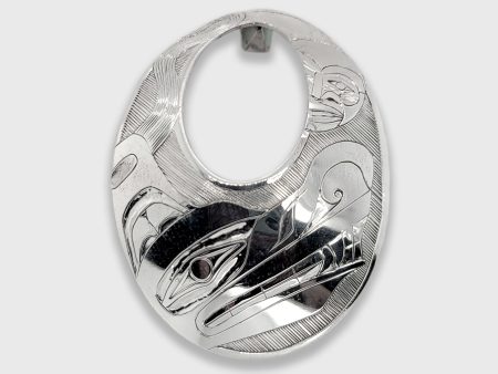 Silver Oval Wolf Pendant For Sale