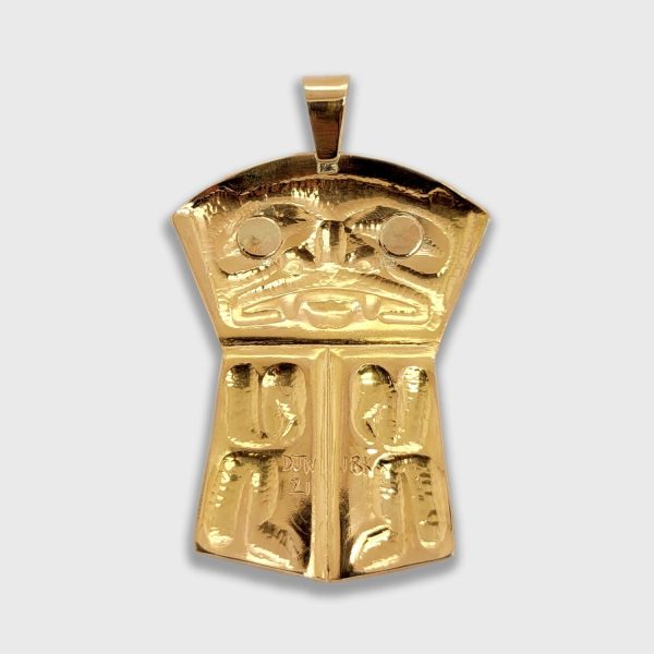 Large Haida 18 K Gold Bear Copper Pendant with Abalone Discount