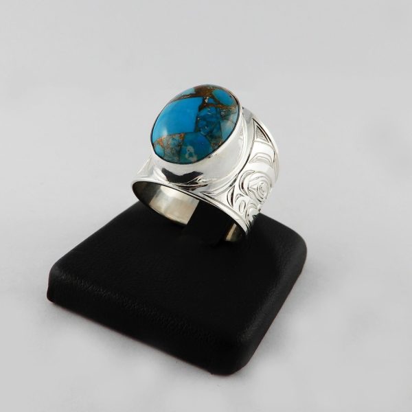 Large Silver and Turquoise Pyrite Signet Ring Online Hot Sale