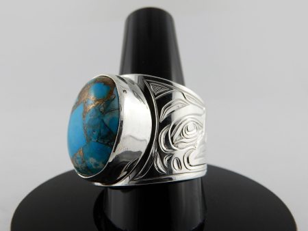 Large Silver and Turquoise Pyrite Signet Ring Online Hot Sale