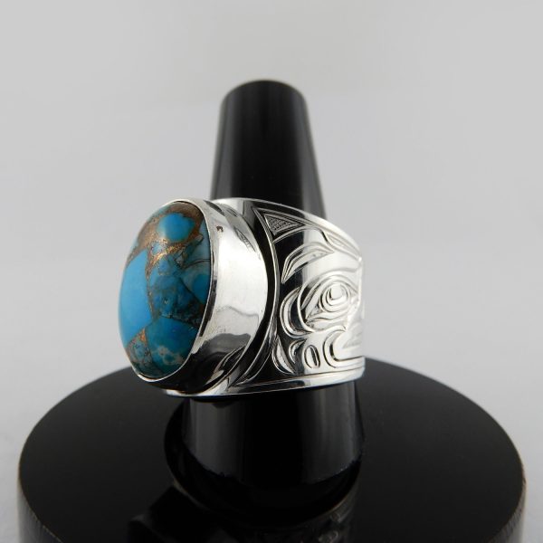 Large Silver and Turquoise Pyrite Signet Ring Online Hot Sale